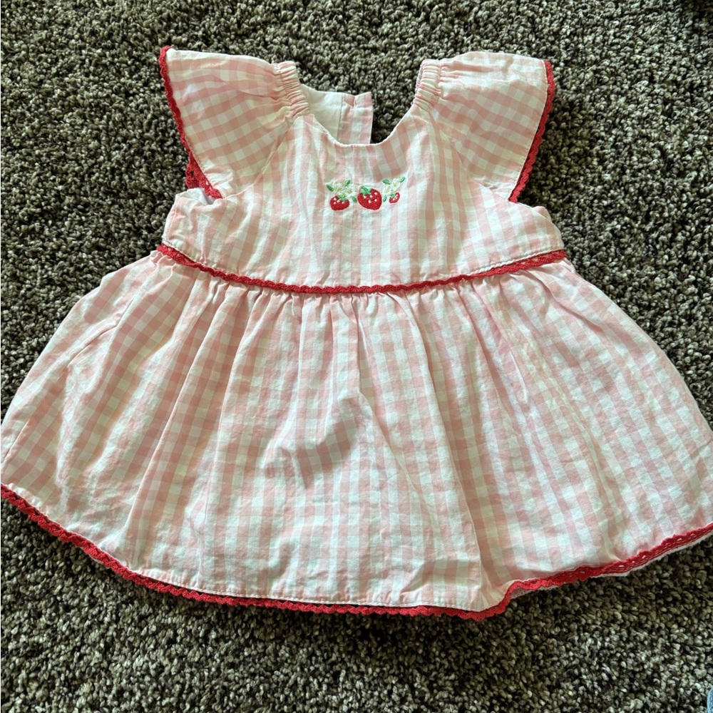 Pink Gingham Strawberry Embroidered Baby Dress